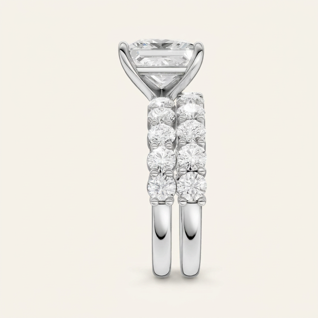6.00CT Princess Cut Lab Grown Diamond Bridal Set