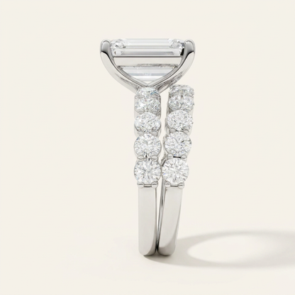 4.00CT Emerald Cut Lab Grown Diamond Bridal Set
