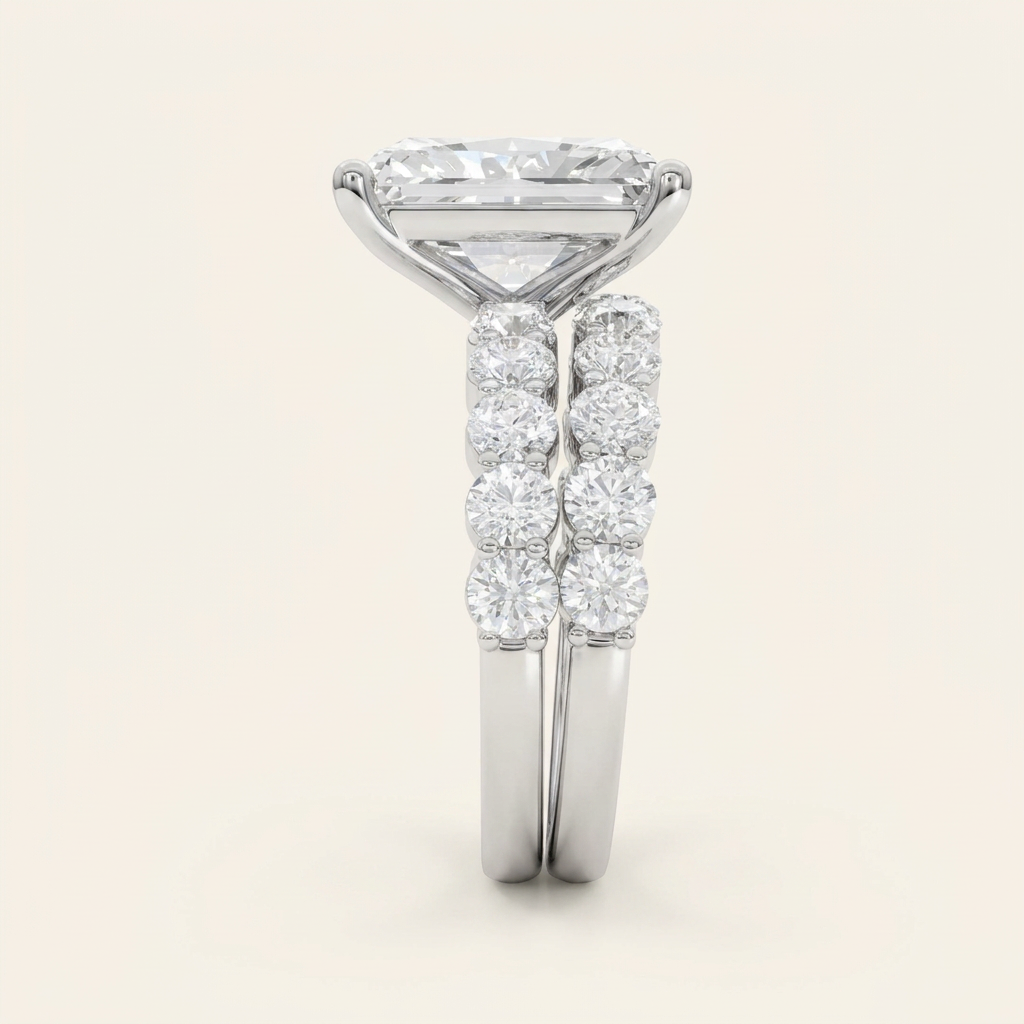 4.00CT Radiant Cut Lab Grown Diamond Bridal Set