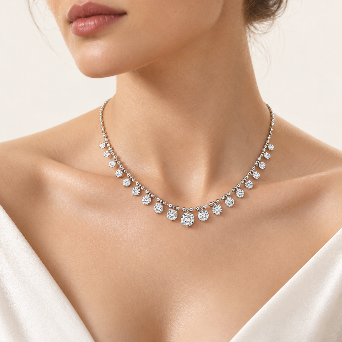 7CT Round Cut Lab Grown Diamond Tennis Necklace