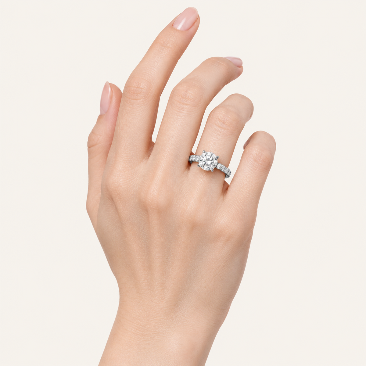 2.00CT Round Cut Lab Grown Diamond Side Stone Ring