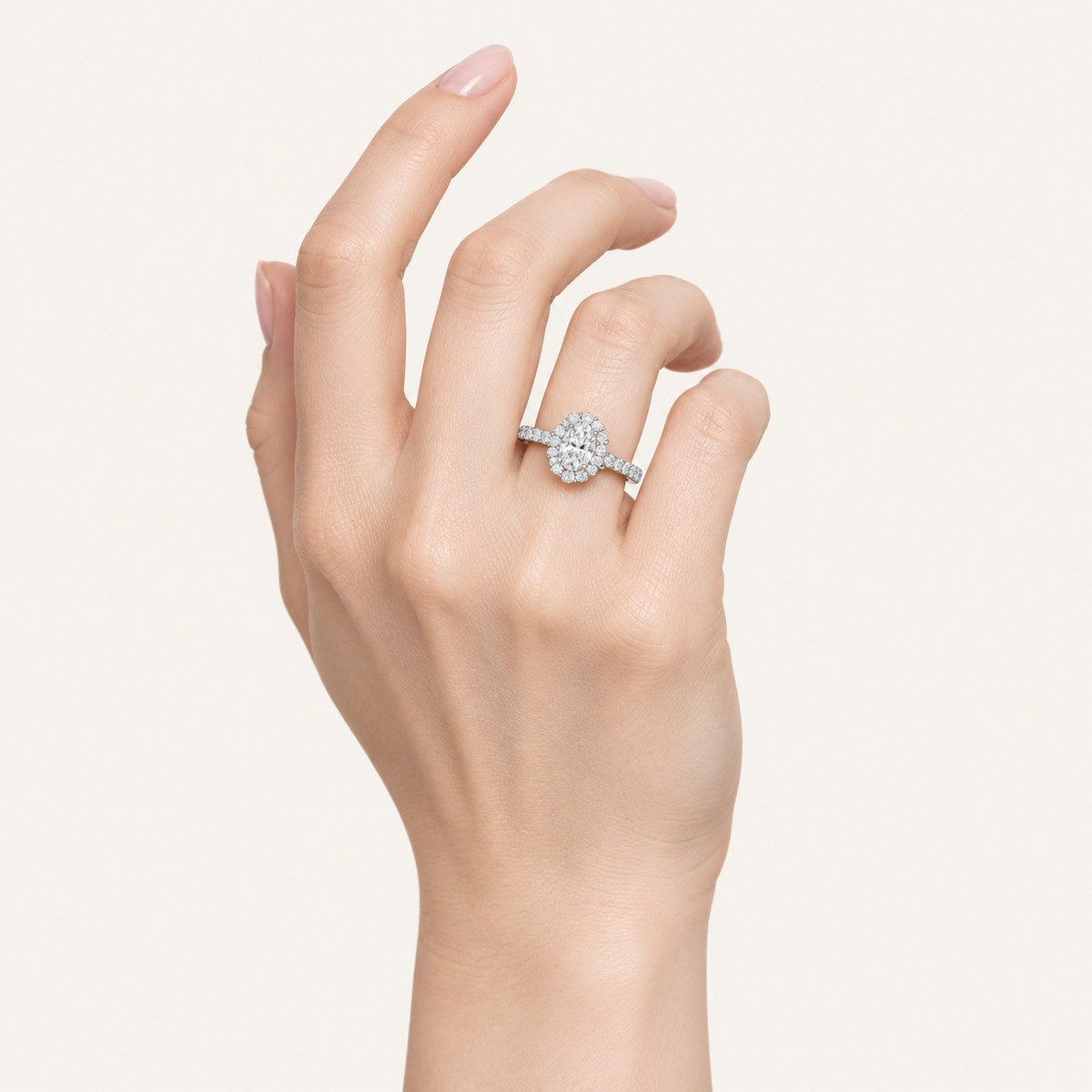 2.00CT Oval Cut Lab Grown Diamond Halo Side Stone Ring
