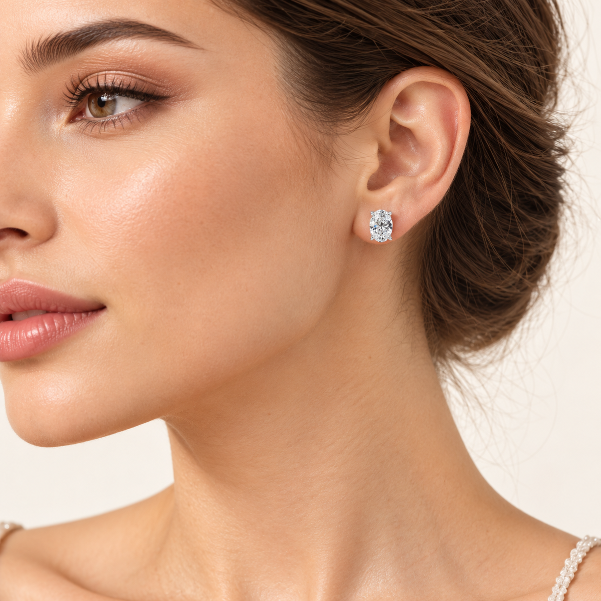 1CT Oval Cut Lab Grown Diamond Four Prong Stud Earrings