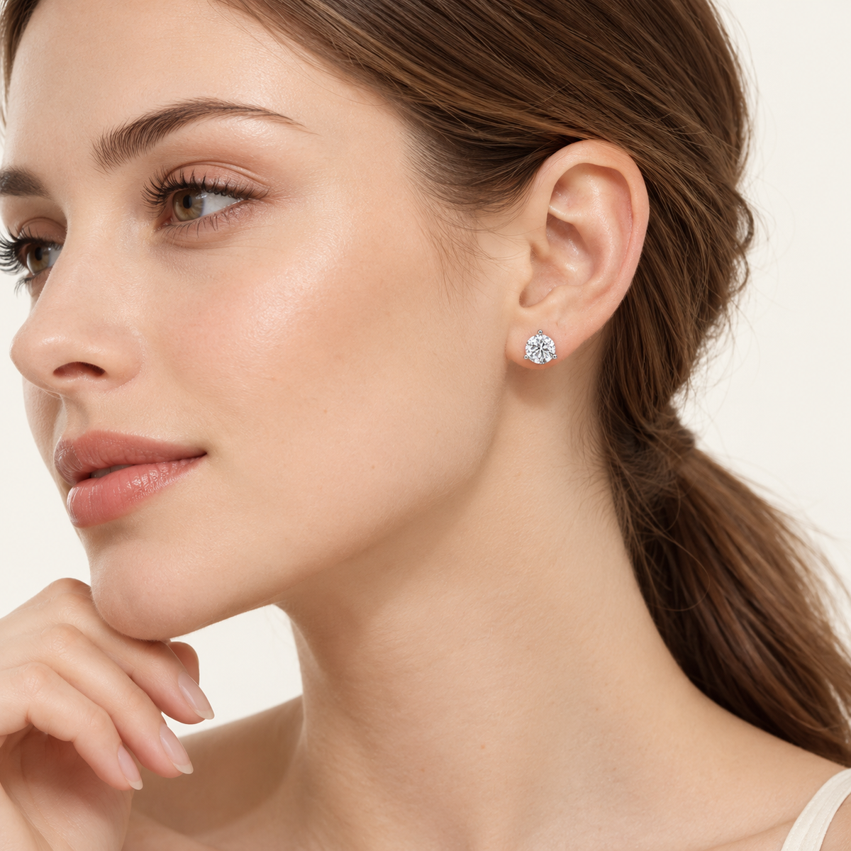 1CT Round Cut Lab Grown Diamond Three Prong Stud Earring