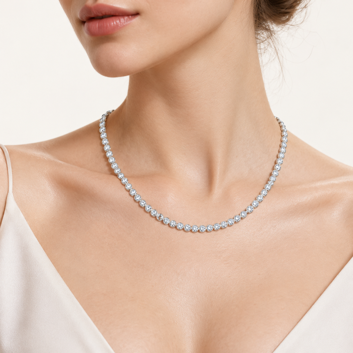 7CT Round Cut Bexel Set Tennis Necklace