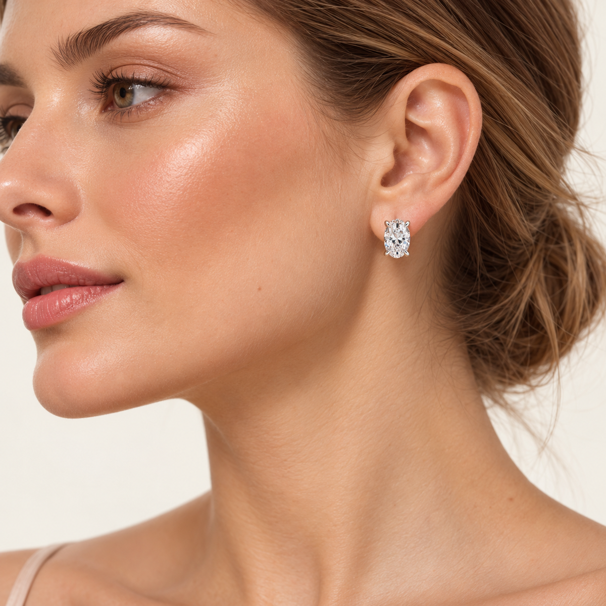 2CT Oval Cut Lab Grown Diamond Four Prong Stud Earrings