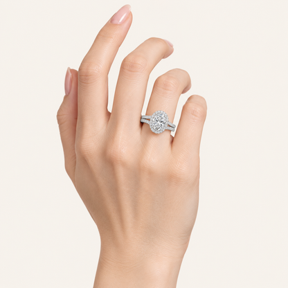 2.00CT Oval Cut lab Grown Diamond Halo Bridal Set