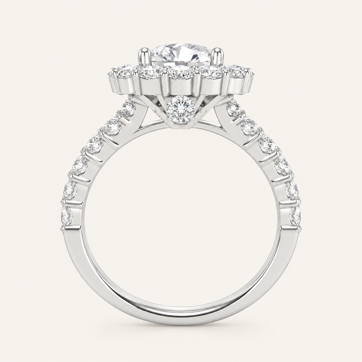 2.00CT Oval Cut Lab Grown Diamond Halo Side Stone Ring