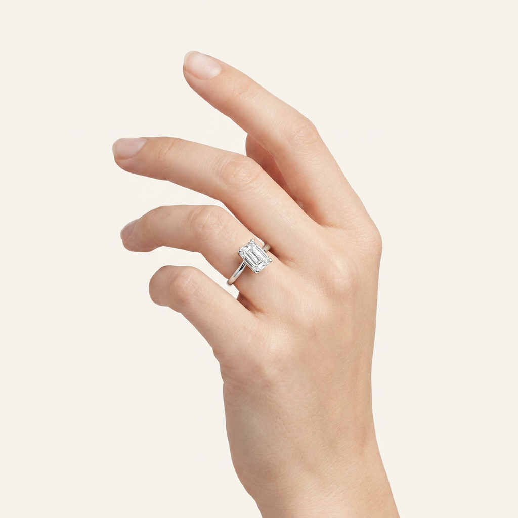2CT Emerald Cut Lab Grown Diamond Solitaire Ring