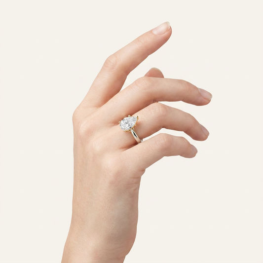 1CT Pear Cut Lab Grown Diamond Two Tone Solitaire Ring
