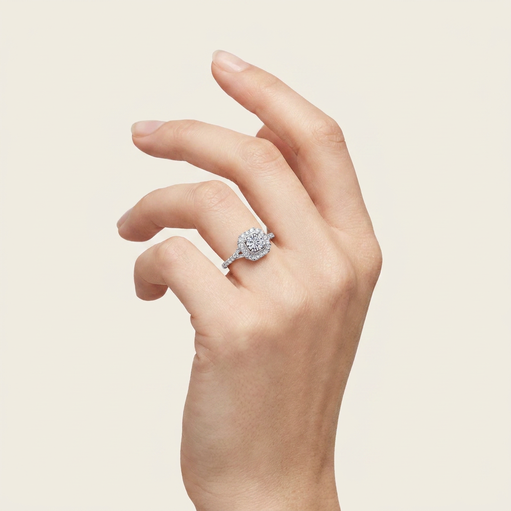 0.50 CT Round Cut Diamond Promise Halo Side Stone Ring