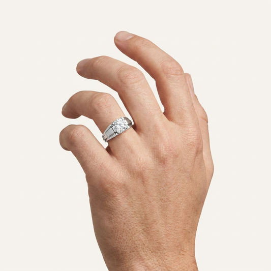 3CT Round Cut Certified Lab Grown Diamond Solitaire Men's Ring