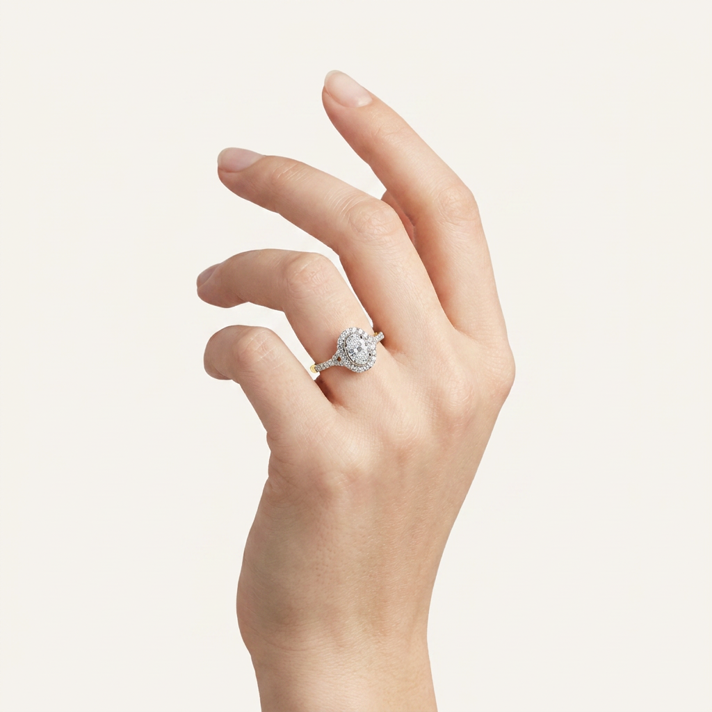 0.51CT Oval Cut Lab Grown Diamond Halo Side Stone Ring