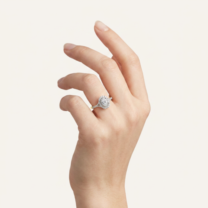 0.51CT Oval Cut Lab Grown Diamond Halo Side Stone Ring