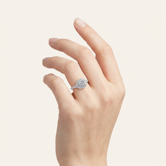 0.50 CT Round Cut Lab Grown Diamond Promise Halo Side Stone Ring