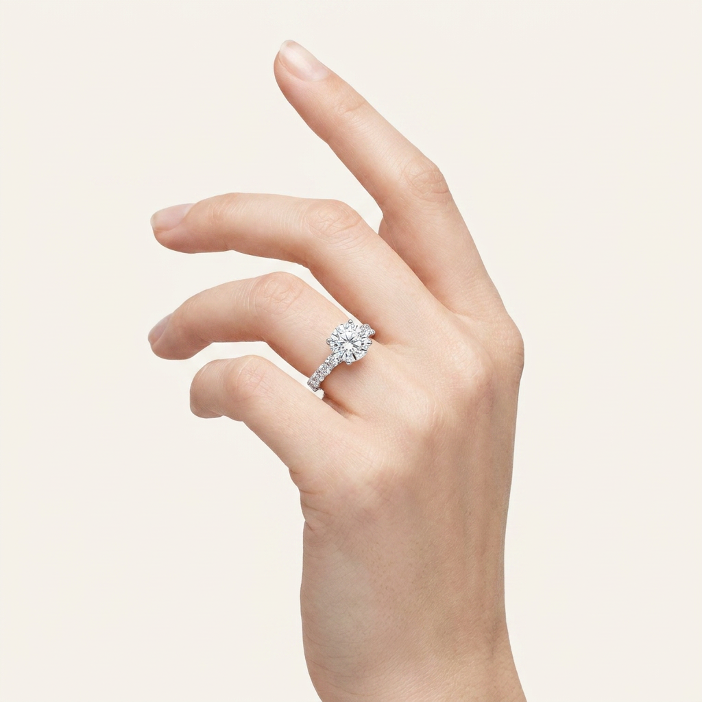 4.20CT Round Cut Certified Lab Grown Diamond Side Stone Ring