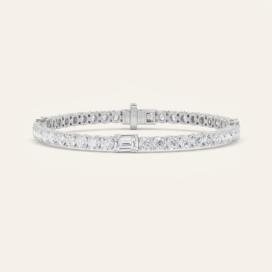 10CT Emerald Cut Lab Grown Diamond East West Station Tennis Bracelet