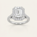 3CT Emerald Cut Lab Grown Diamond Halo Side Stone Ring