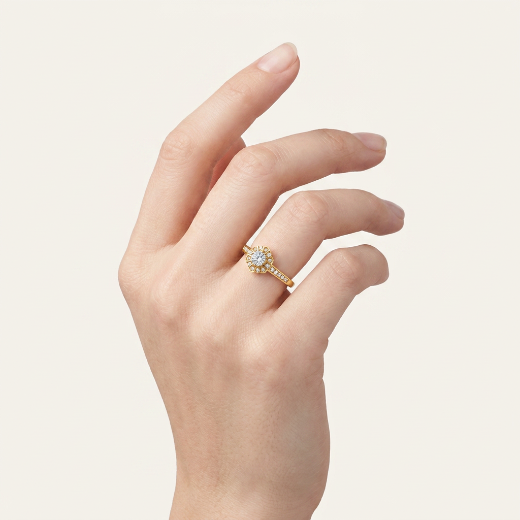 0.50CT Round Cut Lab Grown Diamond Halo Side Stone Ring
