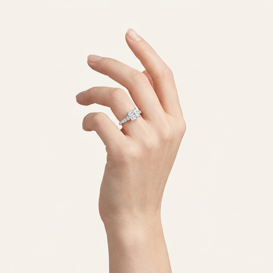 3.75CT Square Cut Lab Grown Diamond Side Stone ring