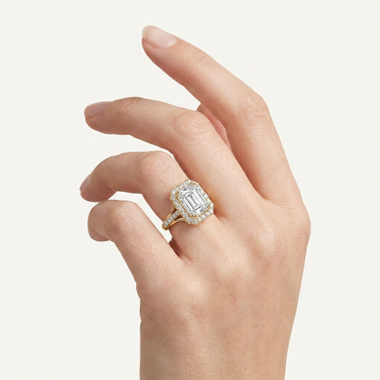 6.00 CT Radiant Cut Lab Grown Diamond Bold Accented Halo Side Stone Ring