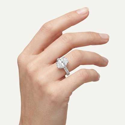 3.00 CT Oval Cut Lab Grown Diamond Triple Row Accented Halo Side Stone Ring