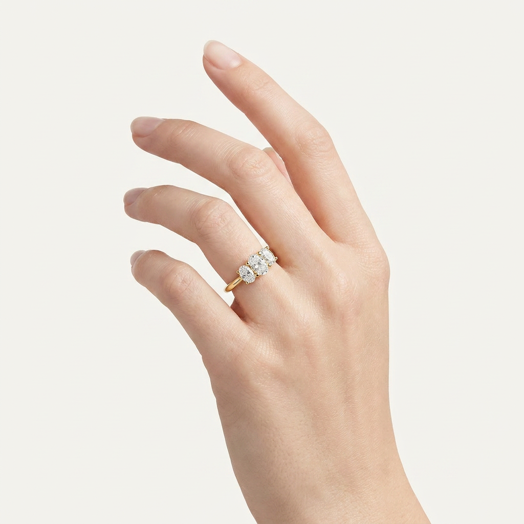 1.00 CT Oval Cut Lab Grown Diamond Three Stone Ring