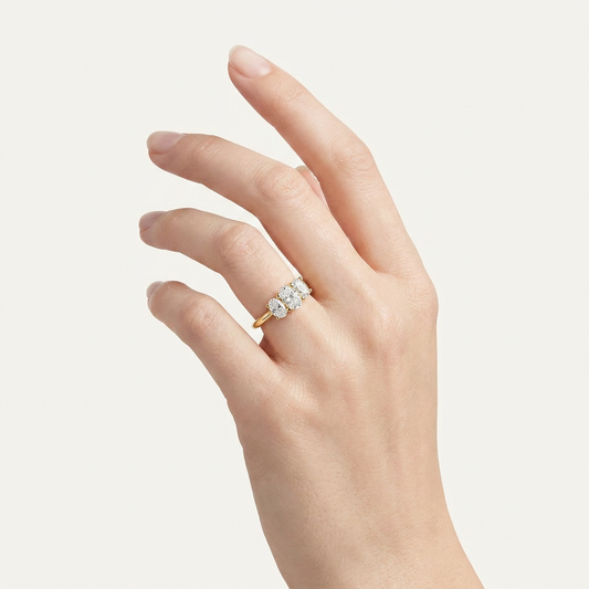 1.00 CT Oval Cut Lab Grown Diamond Three Stone Ring