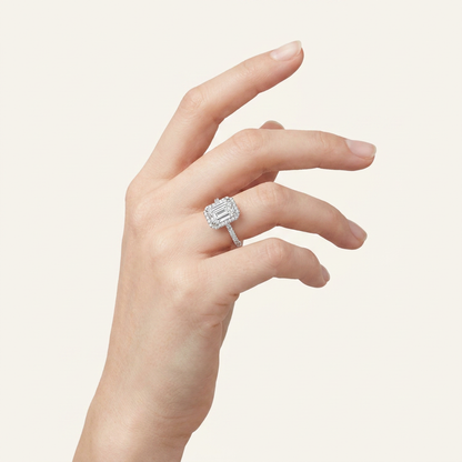 3CT Radiant Cut Lab Grown Diamond Halo Side Stone Ring