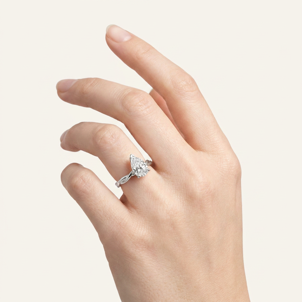 2CT Pear Cut Lab Grown Diamond Solitaire Ring