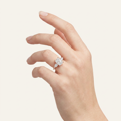 3CT Radiant Cut Lab Grown Diamond Three Stone Side Stone Ring