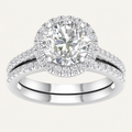 3.00Ct Round Cut Lab Grown Diamond Halo Side Stone Bridal Set