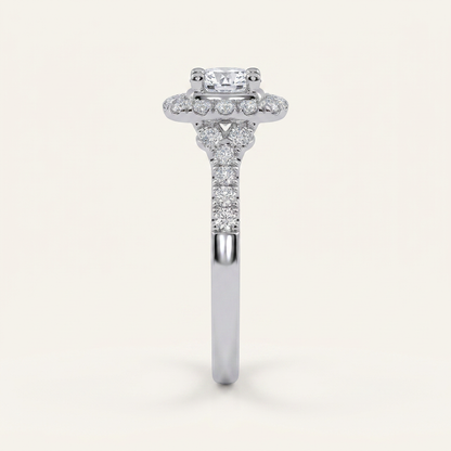 0.50 CT Round Cut Lab Grown Diamond Promise Halo Side Stone Ring