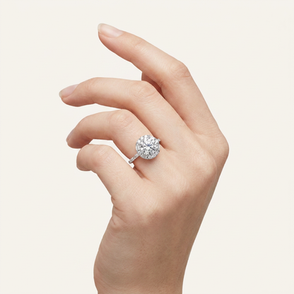 3.63CT Round Cut Certified Lab Grown Diamond Halo Side Stone Ring