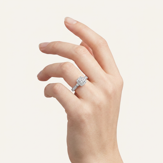 0.55CT Princess Cut Certified Lab Grown Diamond Promise Halo Side Stone Ring
