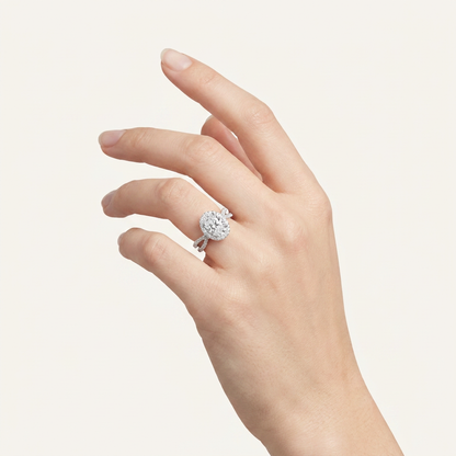 4CT Oval Cut Lab Grown Diamond Halo Side Stone Ring