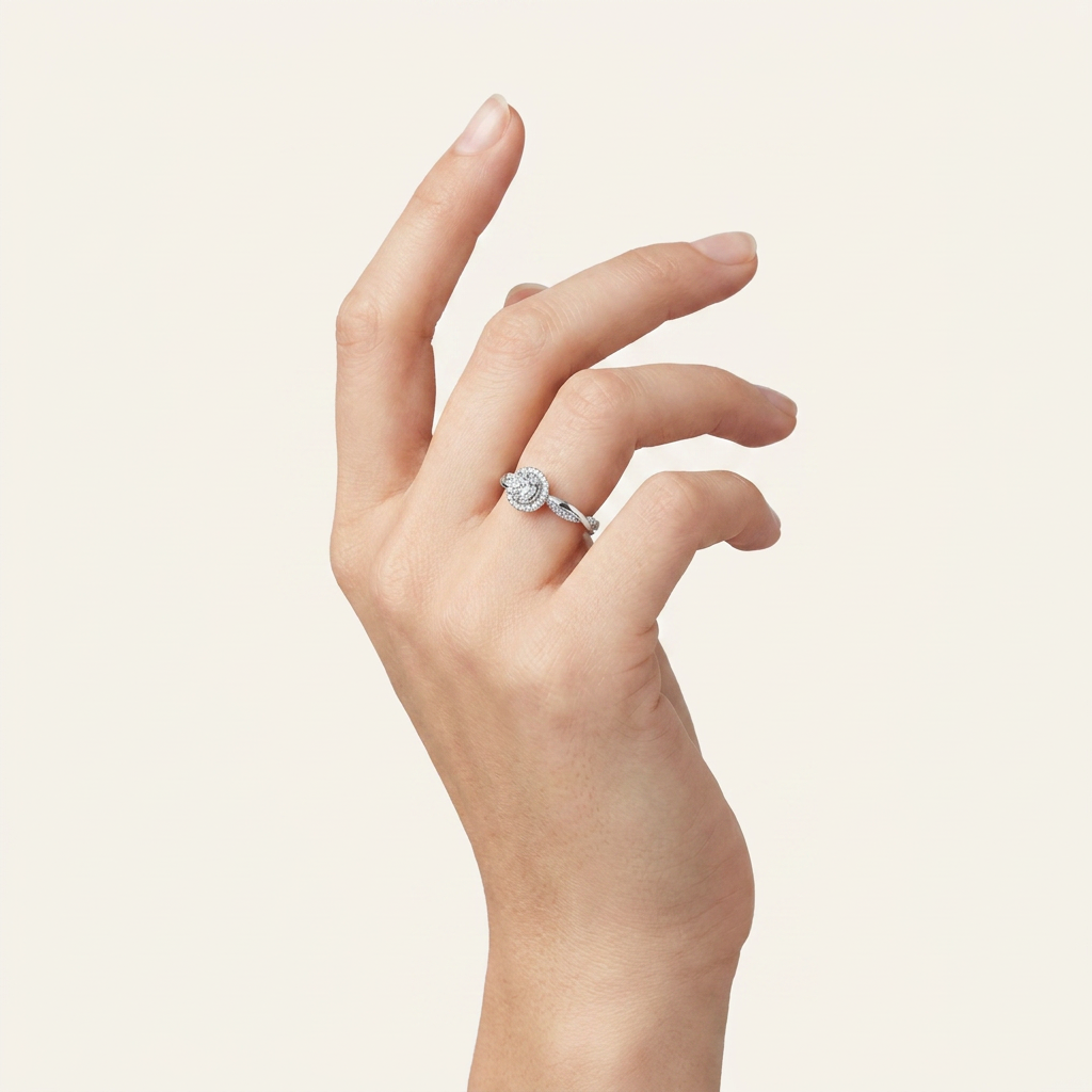 0.33CT Round Cut Certified Lab Grown Diamond Halo Side Stone Ring