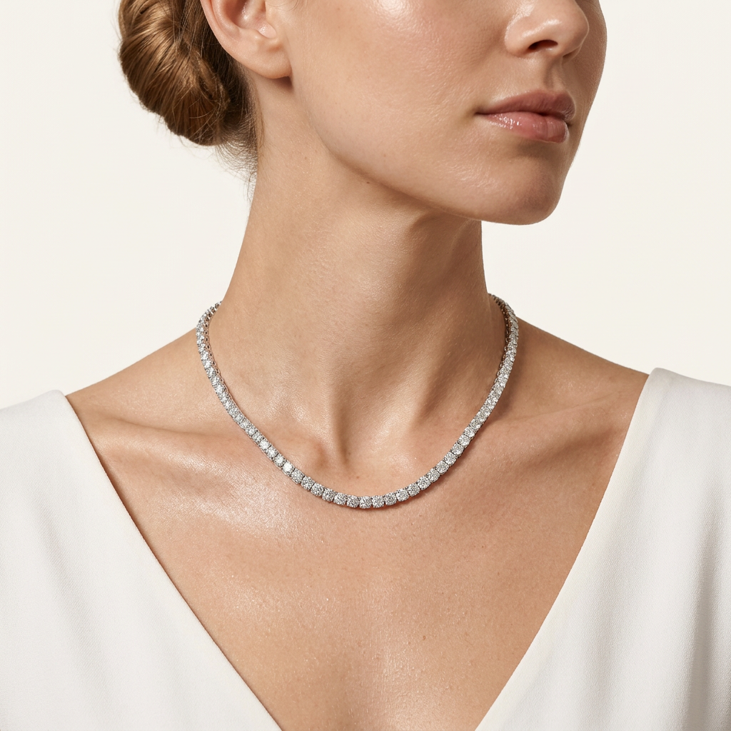 20CT Round Cut Lab Grown Diamond Tennis Necklace