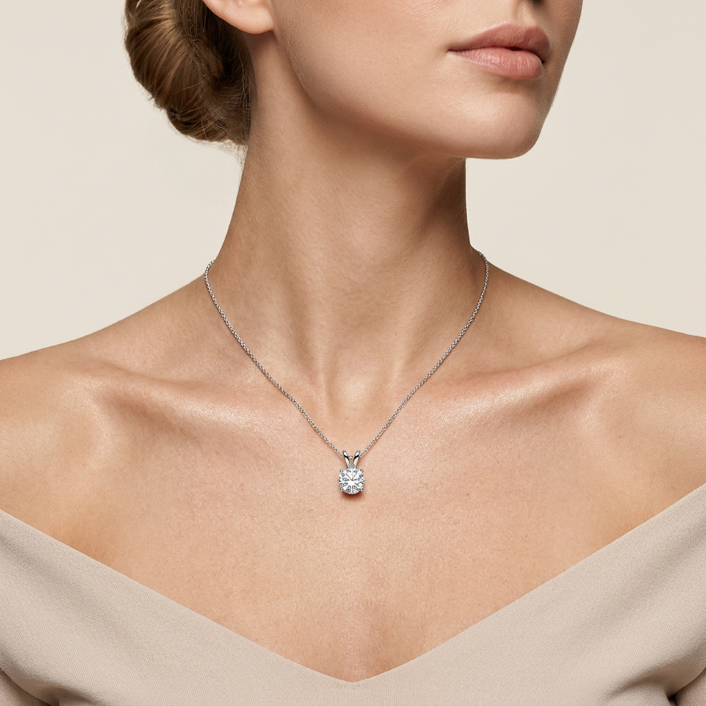 3CT Round Cut Lab Grown Diamond Pendant Necklace