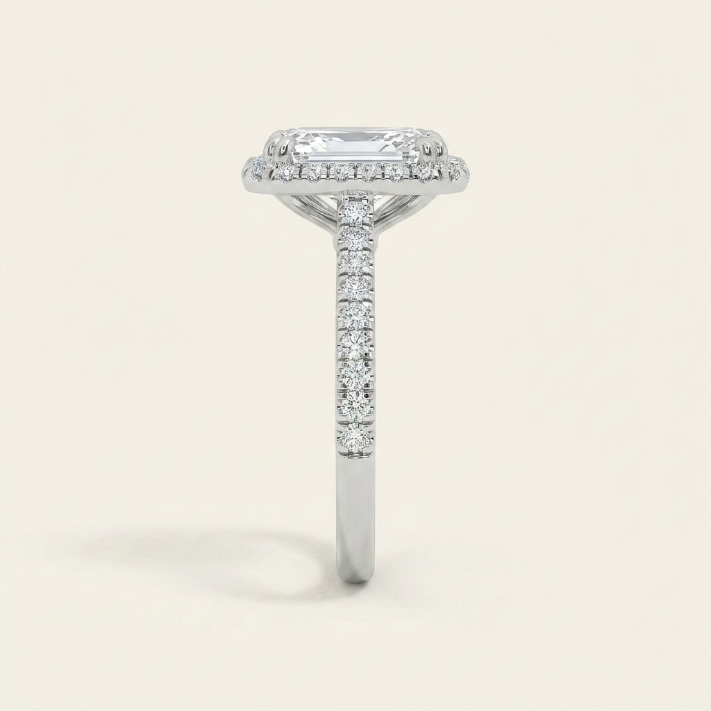 3CT Radiant Cut Lab Grown Diamond Halo Side Stone Ring