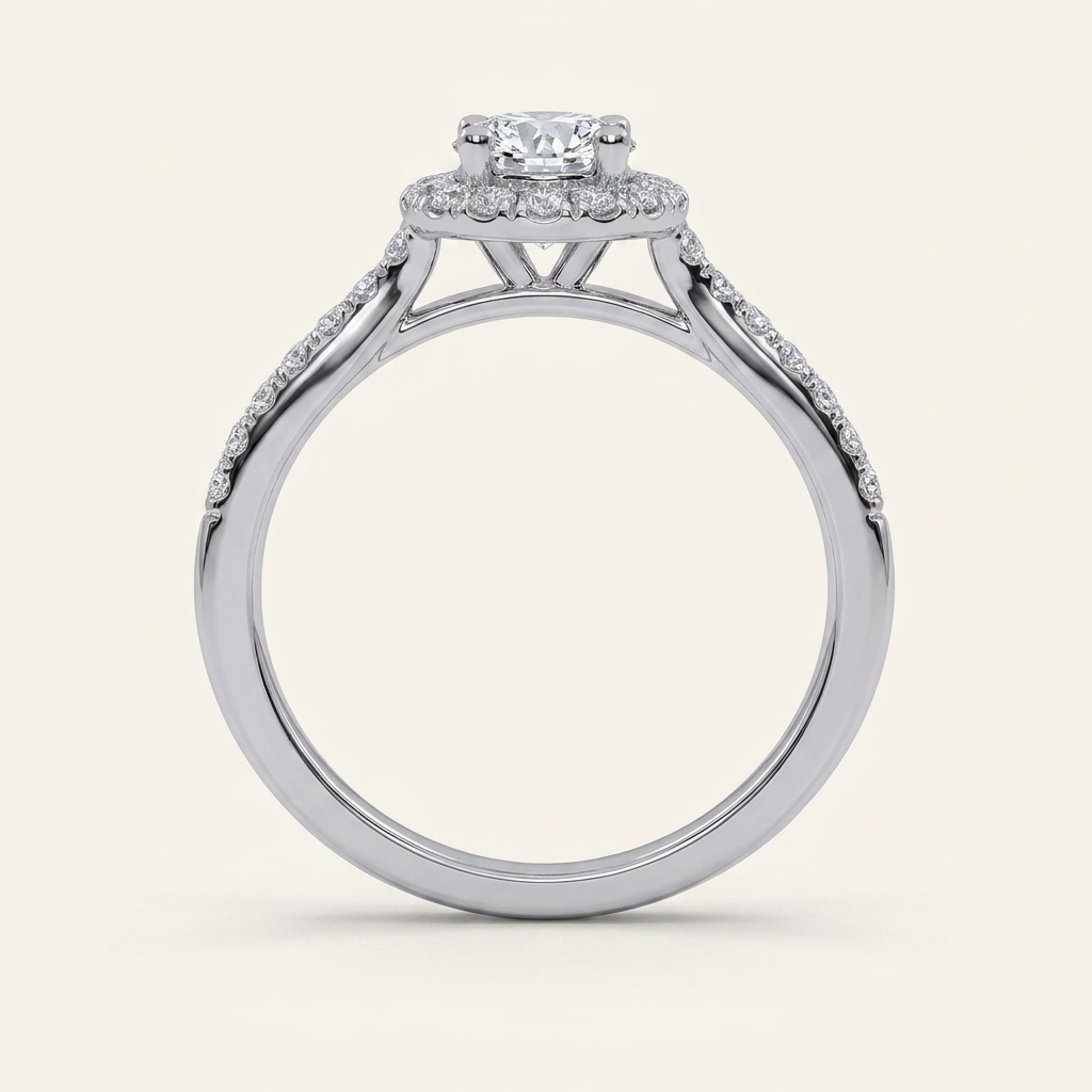 0.50 CT Round Cut Lab Grown Diamond Promise Halo Side Stone Ring