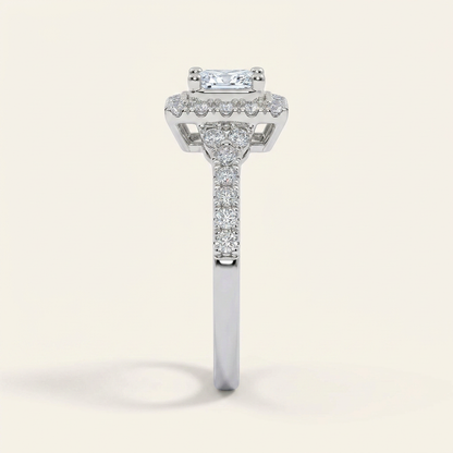 0.50 CT Princess Cut Lab Grown Diamond Halo Side Stone Ring
