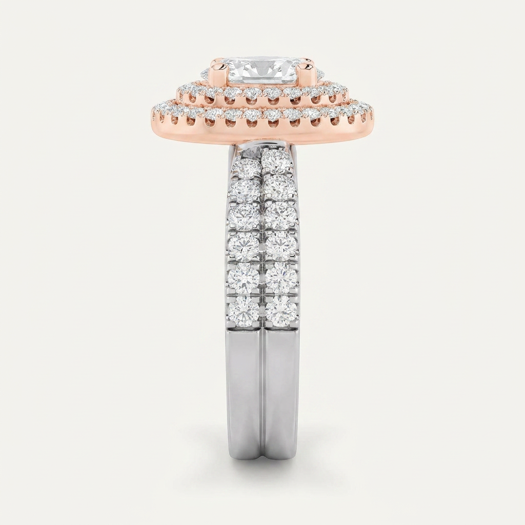 2 CT Oval Cut Lab Grown Diamond Halo Side Stone Ring