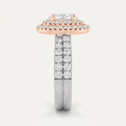2 CT Oval Cut Lab Grown Diamond Halo Side Stone Ring
