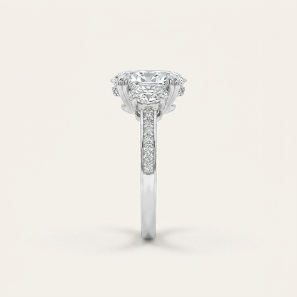 3CT Oval Cut Lab Grown Diamond Three Stone Side Stone Ring