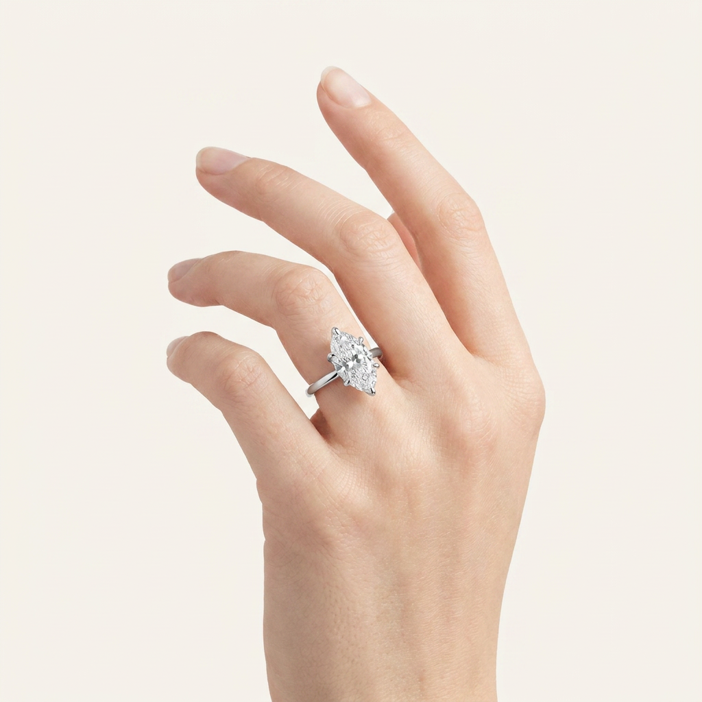 4CT Marquise Cut Lab Grown Diamond Solitaire Ring