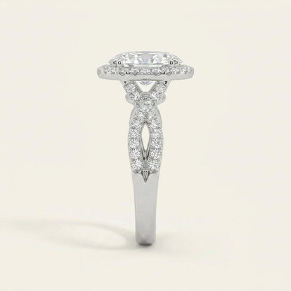 2 CT Oval Cut Lab Grown Diamond Split shank Halo Side Stone Ring