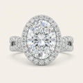 2 CT Oval Cut Lab Grown Diamond Split shank Halo Side Stone Ring