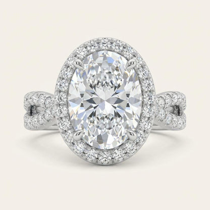 2 CT Oval Cut Lab Grown Diamond Split shank Halo Side Stone Ring