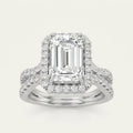 2CT Emerald Cut Lab Grown Diamond Halo Side Stone Ring